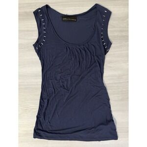 Zara Women Top Basic Evening Blue Sleeveless Pleated Scoop Neck Silver Studs M